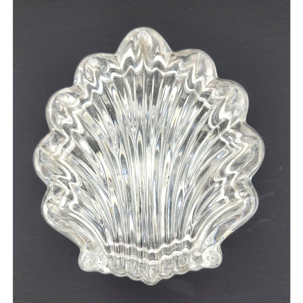 Vintage GORMAN Crystal Scallop Trinket Dish Clear Elegant 4x3.5x1"